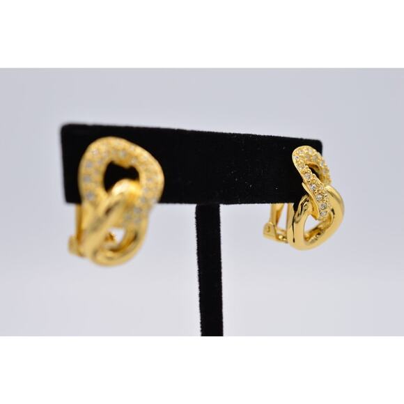 Christian Dior Vintage Crystal Clip On Earrings Linked Gold Signed 1980s BinH - Picture 5 of 12